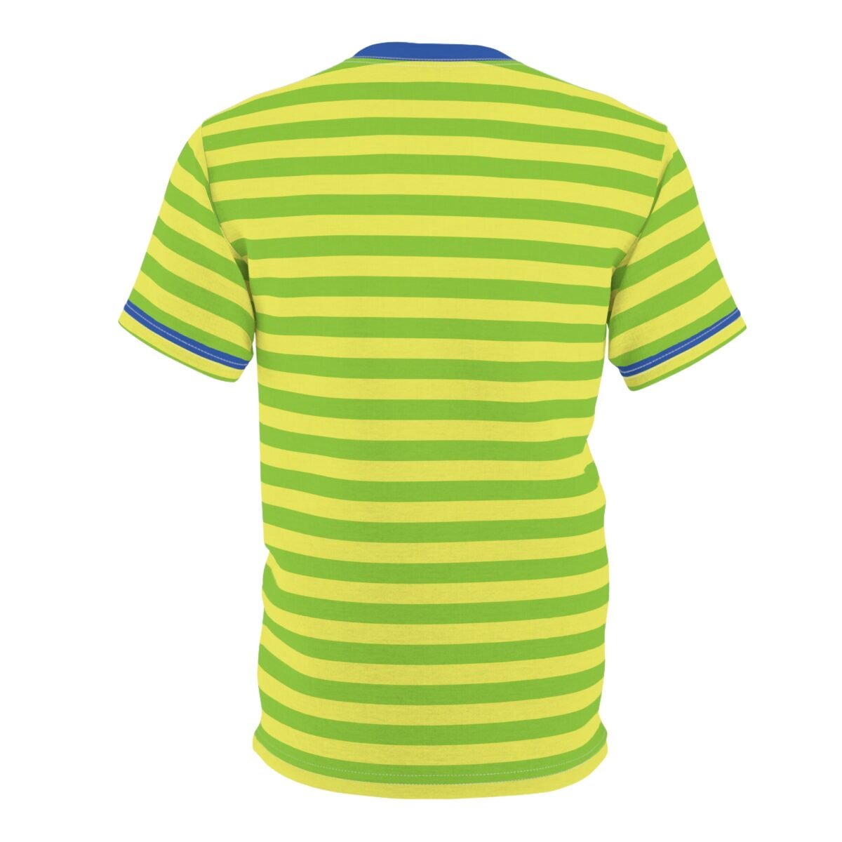 90s Vibe Retro Shirt – Yellow & Green Stripes with Blue Collar – Feel Like a Fresh Prince in this Vintage-Inspired Tee - Image 2