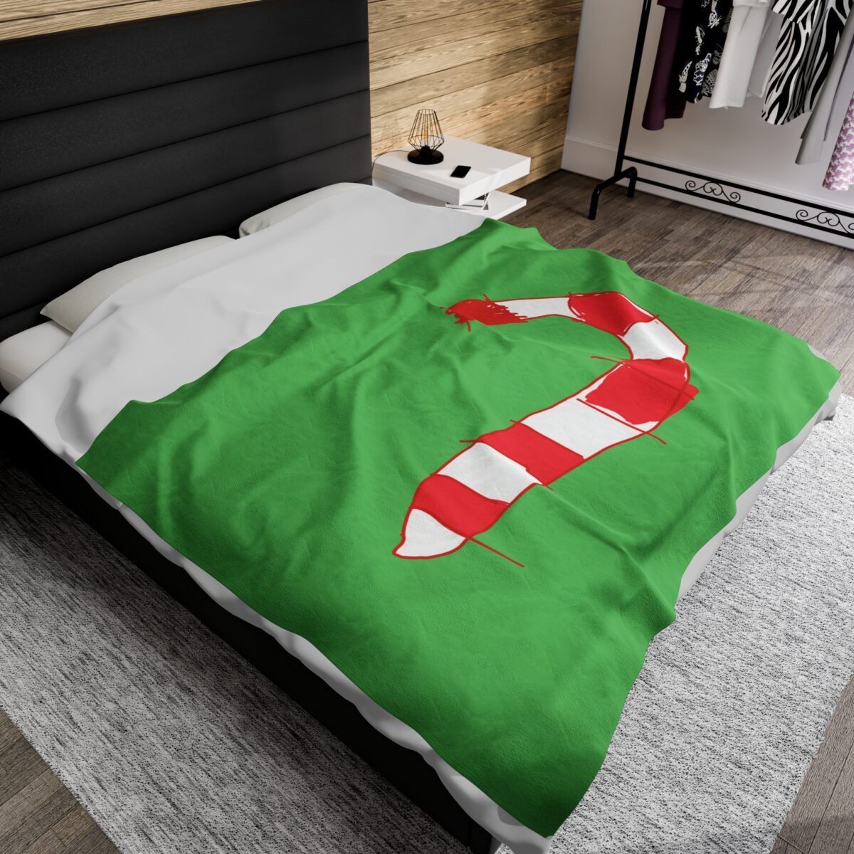 Green Christmas Blanket with Hand-Drawn Candy Cane by Emily – Cozy Holiday Throw for Festive Cheer - Image 4