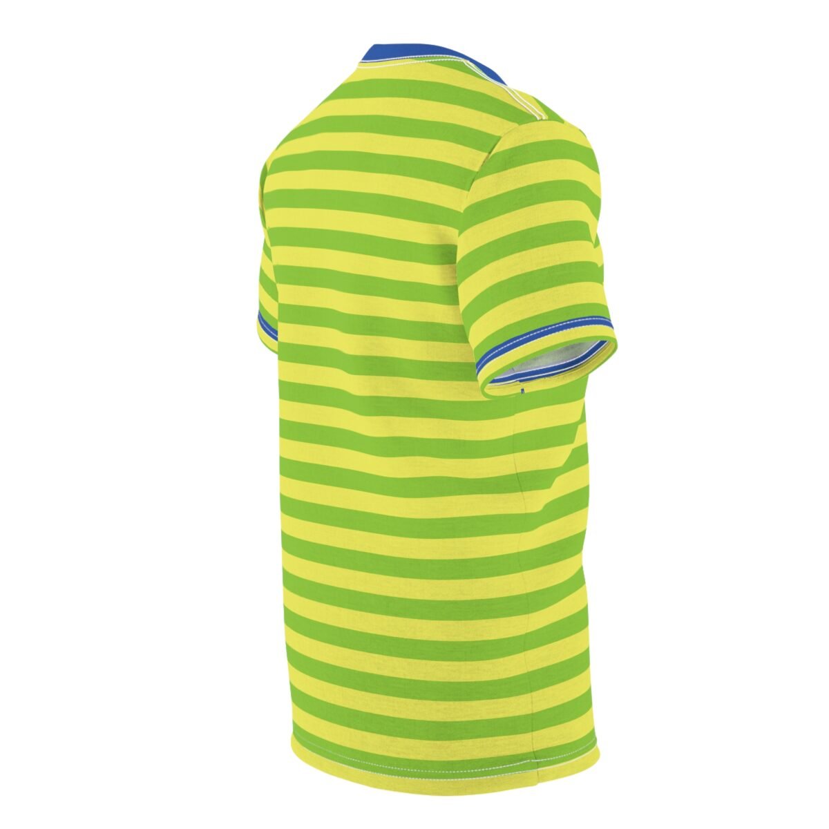 90s Vibe Retro Shirt – Yellow & Green Stripes with Blue Collar – Feel Like a Fresh Prince in this Vintage-Inspired Tee - Image 4