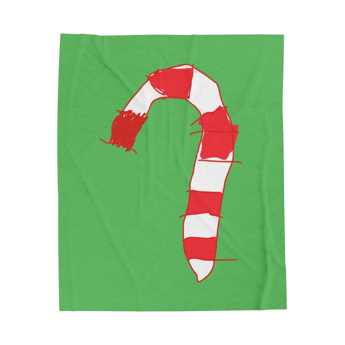 Green Christmas Blanket with Hand-Drawn Candy Cane by Emily – Cozy Holiday Throw for Festive Cheer