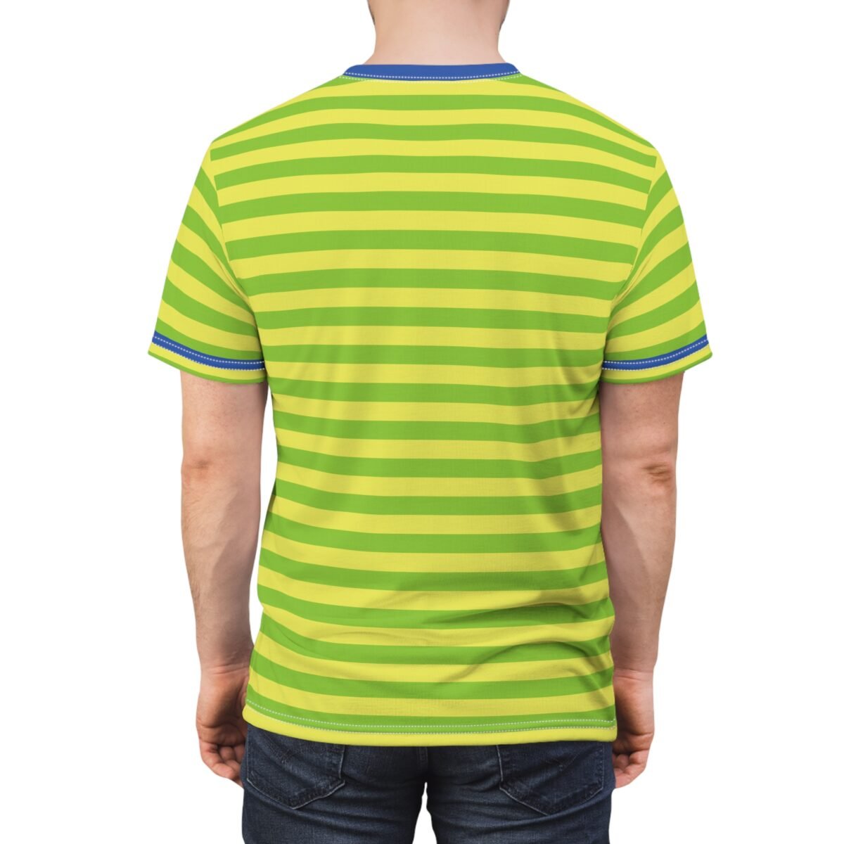 90s Vibe Retro Shirt – Yellow & Green Stripes with Blue Collar – Feel Like a Fresh Prince in this Vintage-Inspired Tee - Image 6