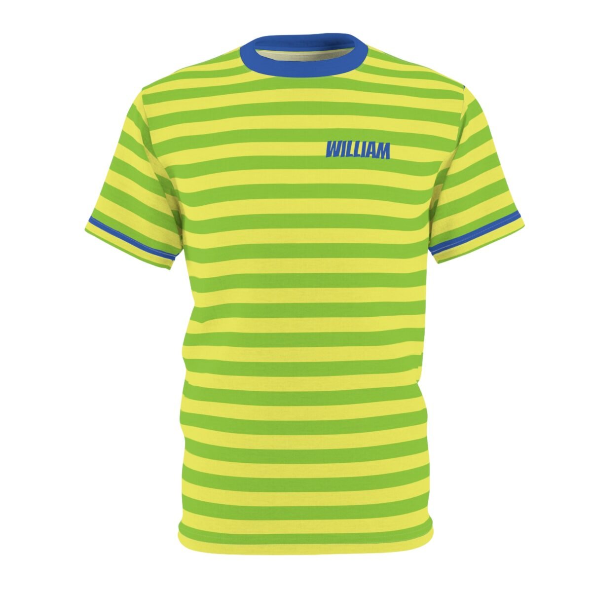 90s Vibe Retro Shirt – Yellow & Green Stripes with Blue Collar – Feel Like a Fresh Prince in this Vintage-Inspired Tee