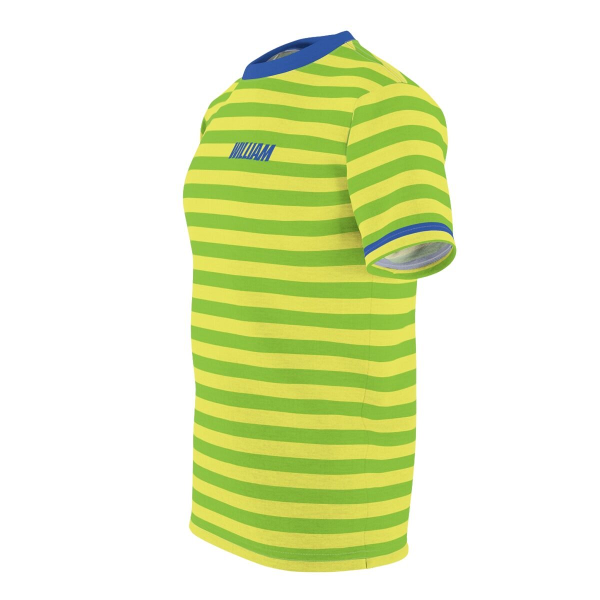 90s Vibe Retro Shirt – Yellow & Green Stripes with Blue Collar – Feel Like a Fresh Prince in this Vintage-Inspired Tee - Image 3